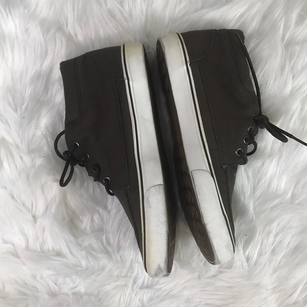 Sneakers Shoes Mid Top Size 9 Brown Canvas Hand Painted Embellished Bee Unique - Picture 2 of 8